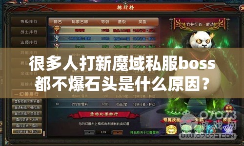 很多人打新魔域私服boss都不爆石头是什么原因？
