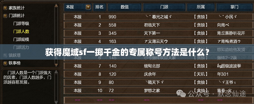 获得魔域sf一掷千金的专属称号方法是什么？